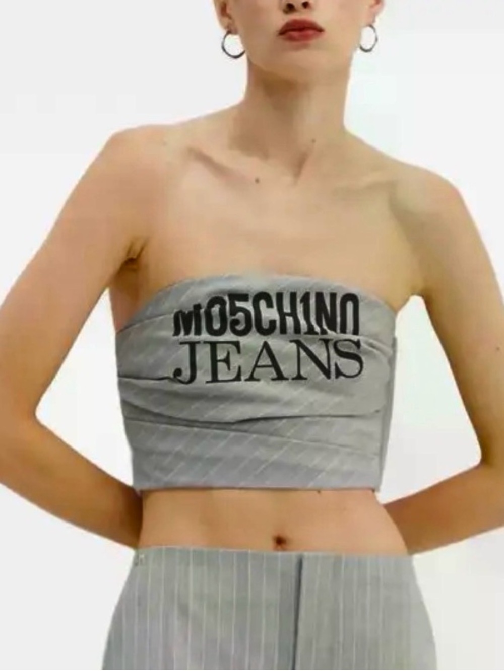 Moschino Jeans NWT Grey Pinstripe Tube Top US Size 2